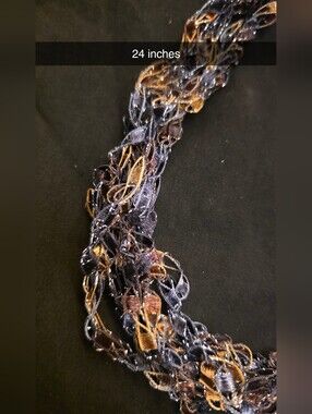 Multicolor Metallic Loop Scarf Necklace - Blue & Gold